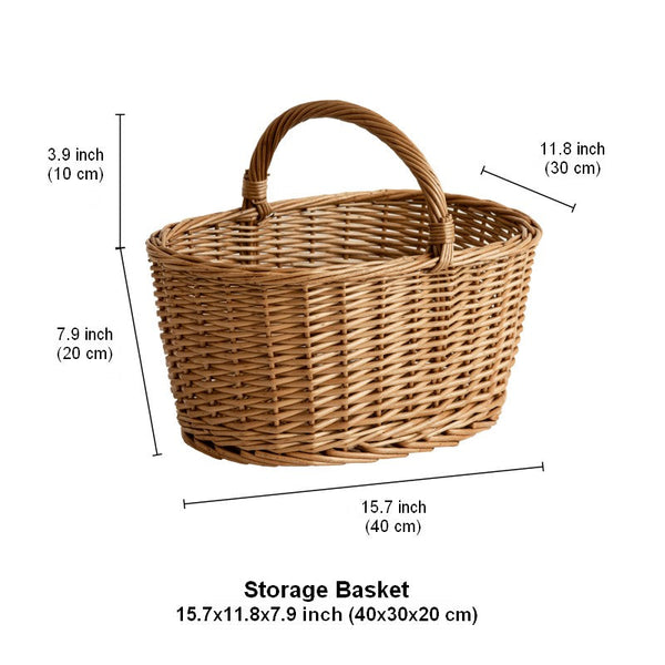 Small Picnic Storage Basket with Handle, Hand-woven Wicker Storage Basket, Willow Weaving Baskets for Vegetable, Natural Fruit Basket, Kitchen Storage Baskets-HomePaintingDecor