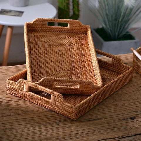 Rattan Bread Plate with Handle, Storage Baskets for Kitchen, Woven Storage Basket, Fruit Plate for Kitchen, Storage Baksets for Shelves-HomePaintingDecor