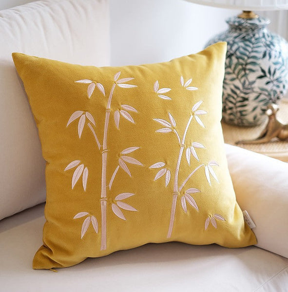 Decorative Pillow Arrangement Ideas for Couch, Large Decorative Pillows for Couch, Modern Throw Pillows for Bedroom, Living Room Decorative Pillows, Yellow Embroidered Bamboo Cushion-HomePaintingDecor