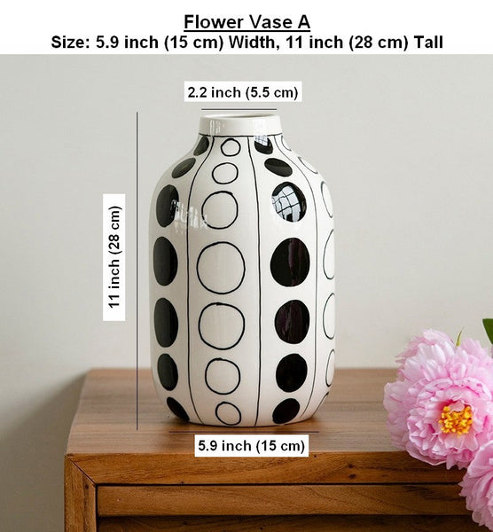 Small Flower Vases on Table, Ceramic Bud Vases, Black and White Polka Dot Flower Vase, Modern Porcelain Flower Vases, Handmade Water Holding Flower Vases-HomePaintingDecor