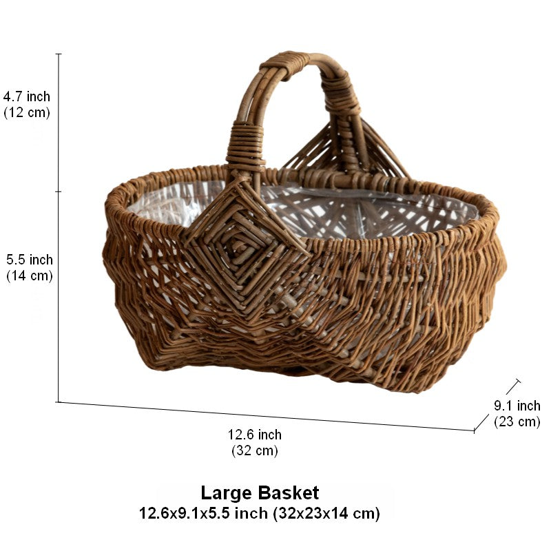 Large Picnic Food Basket with Handle, Natural Hand-woven Wicker Storage Basket, Natural Fruit Baskets, Kitchen Storage Baskets, Willow Weaving Baskets with Handle-HomePaintingDecor