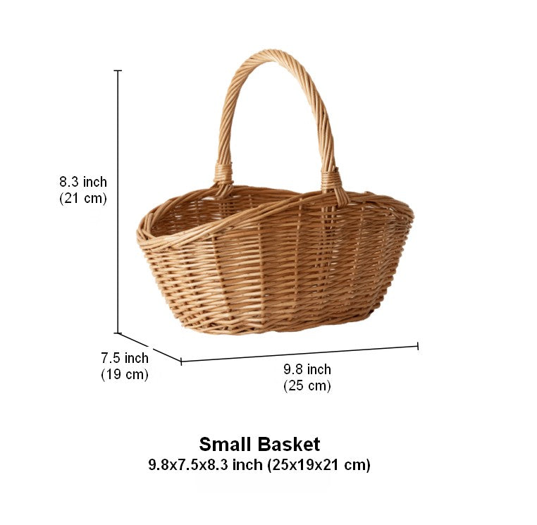 Natural Hand-woven Wicker Storage Basket, Large Picnic Food Basket with Handle, Lovely Willow Weaving Baskets for Vegetable, Natural Fruit Basket, Kitchen Storage Baskets-HomePaintingDecor