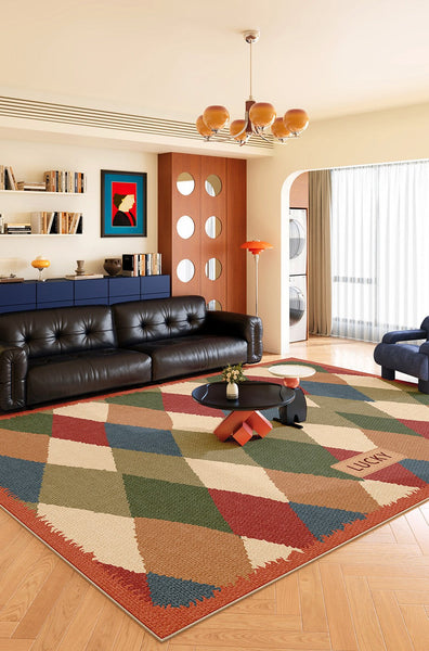 Abstract Contemporary Modern Rugs for Living Room, Modern Runner Rugs Next to Bed, Colorful Mid Century Rugs, Modern Rugs for Apartment