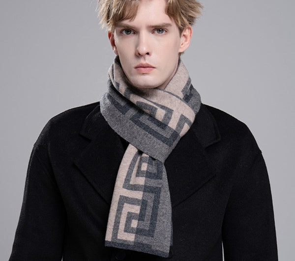 Wool Scarf for Gentleman, Gray Thick Wool Scarf, Black Business Formal Men Scarf Styles, Men's Winter Scarf, Casual Scarf Men, Men's Wool Scarf Winter, Red Fashion Scarf-HomePaintingDecor