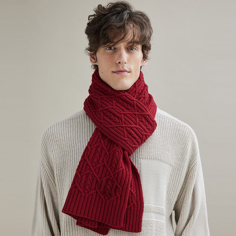 Business Wool Scarf for Gentleman, Casual Scarf Men, Men's Wool Scarf Winter, Thick Wool Scarf, Men's Winter Scarf, Formal Men Scarf Styles, Red Fashion Scarf-HomePaintingDecor