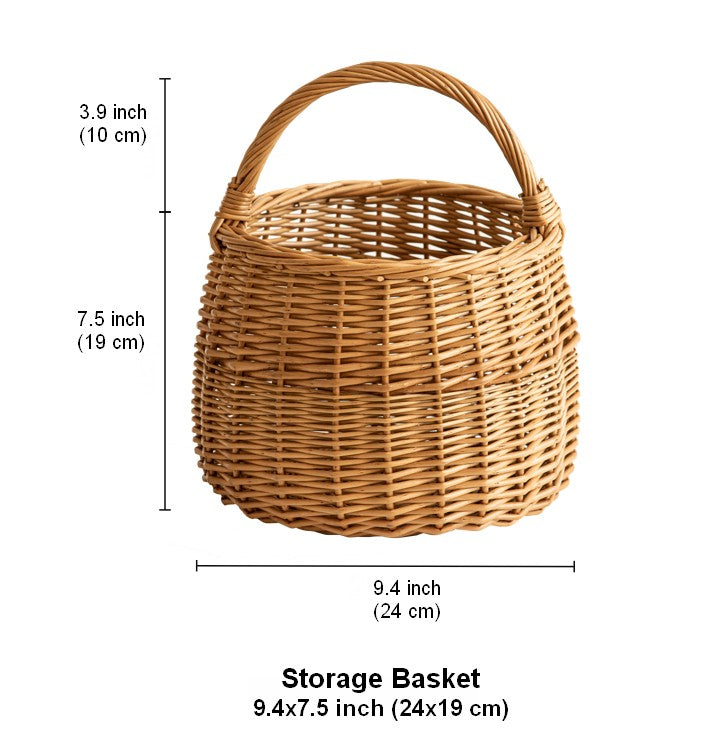 Storage Basket for Kitchen, Picnic Storage Basket with Handle, Hand-woven Wicker Storage Basket, Natural Fruit Basket, Willow Weaving Baskets for Vegetable-HomePaintingDecor