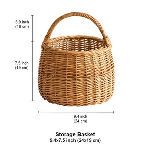 Storage Basket for Kitchen, Picnic Storage Basket with Handle, Hand-woven Wicker Storage Basket, Natural Fruit Basket, Willow Weaving Baskets for Vegetable-HomePaintingDecor