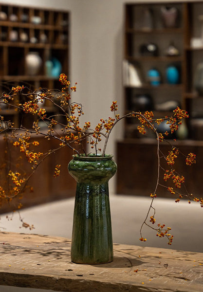 Ceramic Bouquet Vases, Green Flower Vases on Table, Porcelain Flower Vases, Dining Table Centerpiece, Handmade Water Holding Flower Vase-HomePaintingDecor