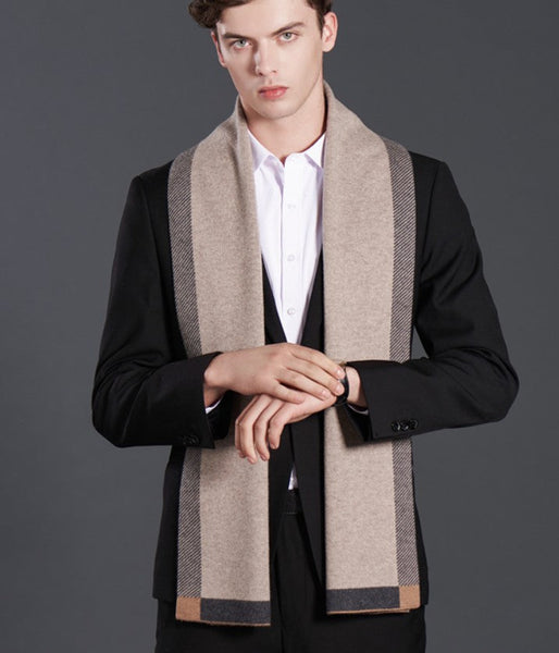 Fashion Scarf, Simple Business Formal Men Scarf Styles, Beige Thick Wool Scarf, Wool Scarf for Gentleman, Men's Winter Scarf, Casual Scarf Men, Men's Wool Scarf Winter-HomePaintingDecor