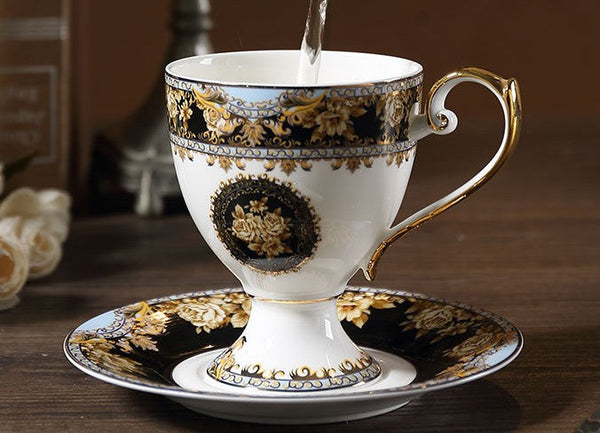 Royal Porcelain Tea Cup Saucer Set, 8 oz Tea Cup and Saucer in Gift Box as Birthday Gift, Elegant Ceramic Coffee Cups, Beautiful British Tea Cups-HomePaintingDecor