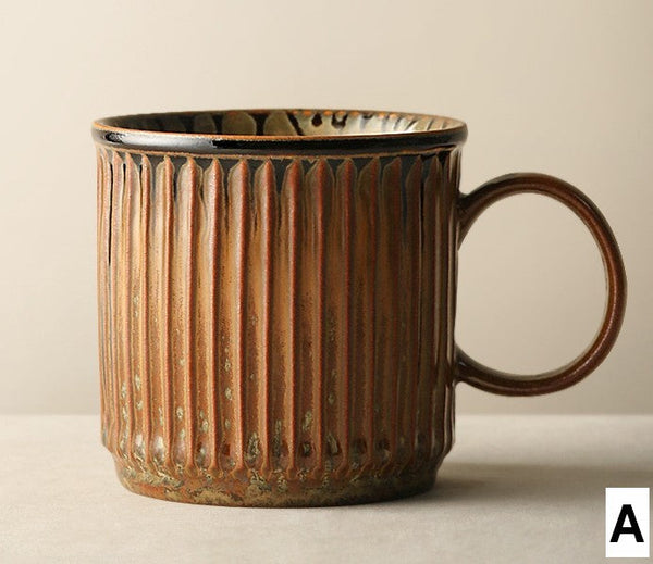 Unique Tea Cup, 10 oz Creative Brown Green Ceramic Coffee Mugs, Large Modern Handmade Pottery Coffee Cup, Large Capacity Coffee Mugs-HomePaintingDecor