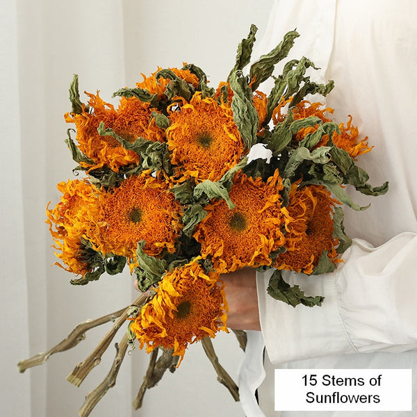 Natural Decorations, A Bunch of Sunflowers, Flower Arrangement, Handmade Artificial Flowers for Home Decor, Natural Dried Sunflower Stems-HomePaintingDecor