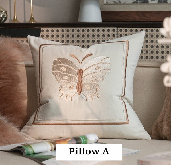 Decorative Pillow Arrangement Ideas for Couch, Modern Decorative Pillows for Bedroom, Embroidered Butterfly Pillow Covers, Large Decorative Throw Pillows for Living Room-HomePaintingDecor