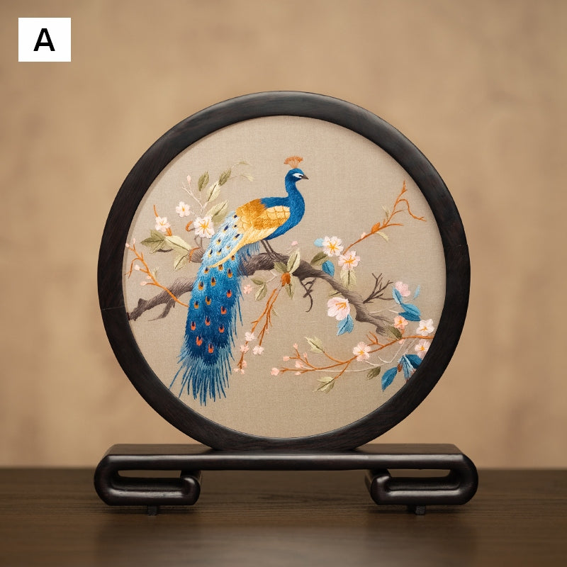 Traditional Chinese Suzhou Embroidery Ornament, Exclusive Business Present Peacock Embroidered Decor, Premium Souvenir, Unique Birthday Gift-HomePaintingDecor