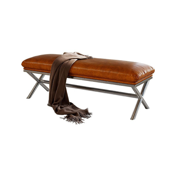 Upholstered Shoe Bench, Contemporay Bedroom Bench, Luxury Genuine Leather Entry Bench, Narrow Entryway Bench, Modern Shoe Changing Ottoman, Mid-Century Hall Bench-HomePaintingDecor