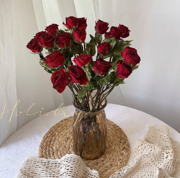 Dried Rose Floral Bouquet, Dried Rose Flowers, Natural Dried Rose Flower Bunches, A Bunch Dried Rose Flowers, Red Yellow Purple Dried Rose Flowers-HomePaintingDecor