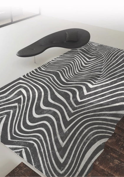 Abstract Contemporary Rugs for Bedroom, Black Stripe Area Rugs under Sofa, Mid Century Area Rugs for Living Room, Modern Carpets for Office, Dining Room Floor Rugs-HomePaintingDecor