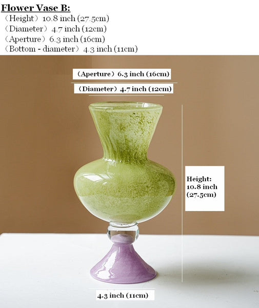 Modern Glass Vase for Flowers, Mid Century Glass Vases, Handmade Modern Vases for Living Room, Unique Decorative Glass Vase, Centerpiece Contemporary Vases on Table-HomePaintingDecor