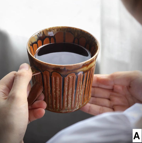 Unique Tea Cup, 10 oz Creative Brown Green Ceramic Coffee Mugs, Large Modern Handmade Pottery Coffee Cup, Large Capacity Coffee Mugs-HomePaintingDecor