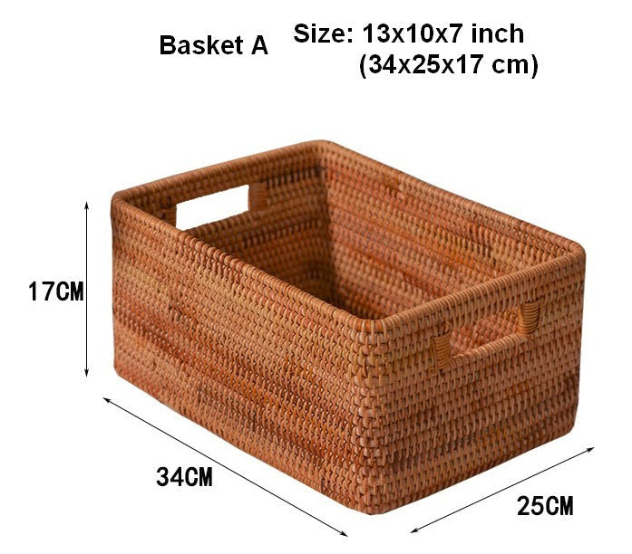 Rattan Storage Baskets, Storage Basket for Shelves, Rectangular Storage Basket for Toys, Storage Baskets for Kitchen, Storage Baskets for Bedroom-HomePaintingDecor