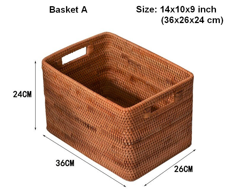 Storage Baskets for Kitchen, Woven Rattan Rectangular Storage Baskets, Wicker Storage Basket for Clothes, Storage Baskets for Bathroom, Storage Baskets for Toys
