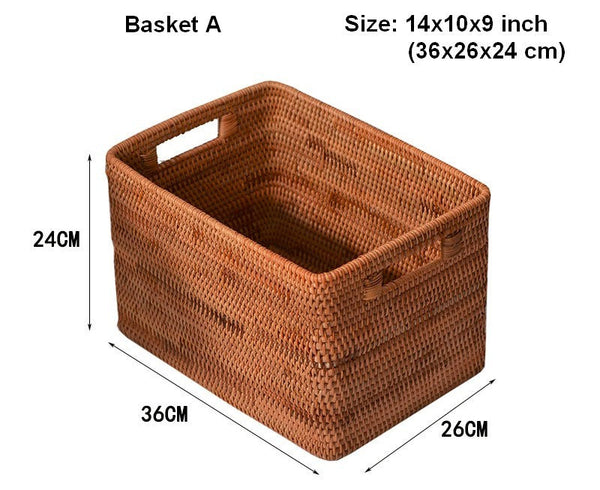 Storage Baskets for Kitchen, Woven Rattan Rectangular Storage Baskets, Wicker Storage Basket for Clothes, Storage Baskets for Bathroom, Storage Baskets for Toys