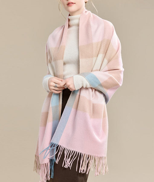 Large Wool Scarf, Soft Wool Scarf for Women, Checkered Fashion Scarf, Winter Shawl, Elegant Shawl, Warm Cape, Gifts for Her, Evening Wrap, Christmas Gift-HomePaintingDecor