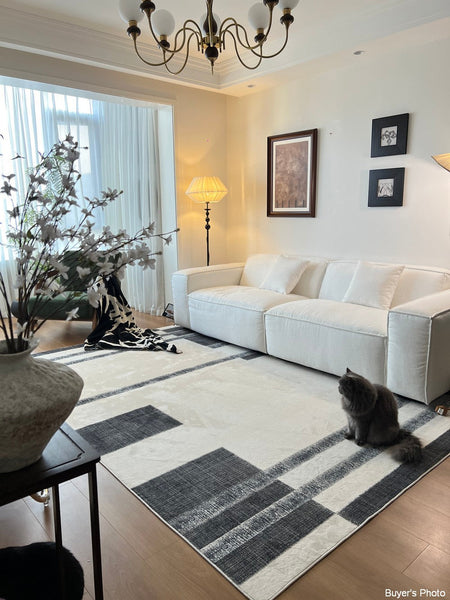 Abstract Area Rugs for Living Room, Geometric Contemporary Modern Rugs Next to Bed, Modern Carpets for Office, Modern Soft Rugs under Dining Room Table-HomePaintingDecor