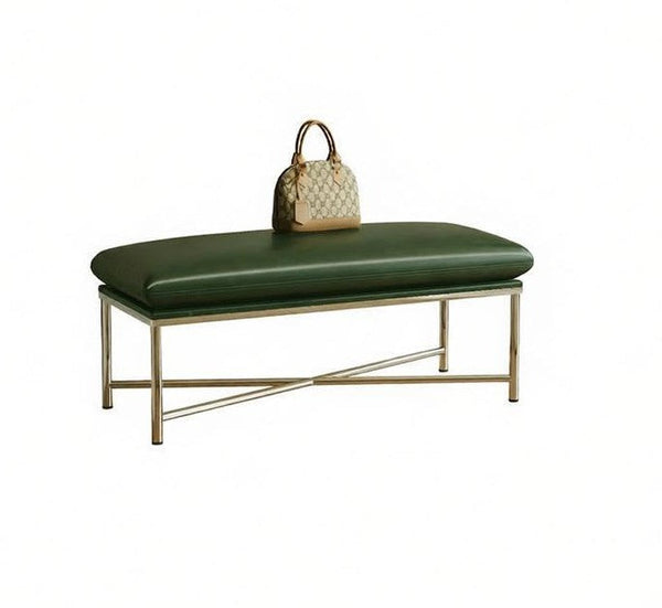Narrow Entryway Bench, Modern Shoe Changing Ottoman, Mid-Century Hall Bench, Luxury Genuine Leather Entry Bench, Upholstered Shoe Bench, Contemporay Bedroom Bench-HomePaintingDecor