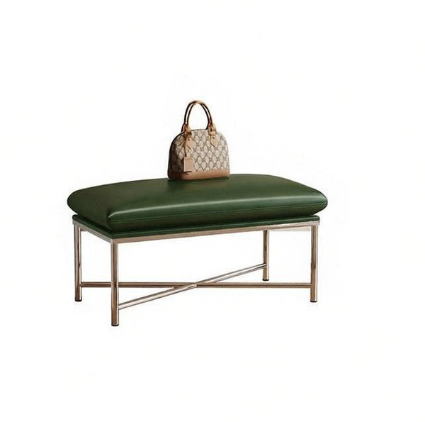 Narrow Entryway Bench, Modern Shoe Changing Ottoman, Mid-Century Hall Bench, Luxury Genuine Leather Entry Bench, Upholstered Shoe Bench, Contemporay Bedroom Bench-HomePaintingDecor