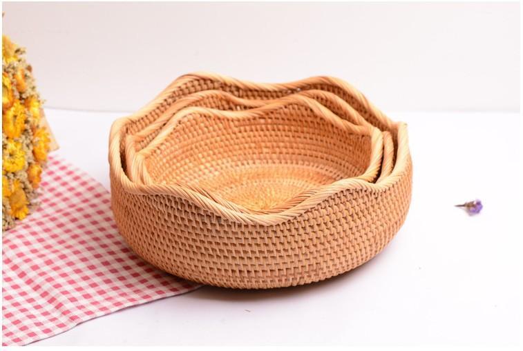Woven Round Rattan Basket, Storage Basket for Dining Room Table, Woven Storage Basket for Kitchen, Small Storage Baskets, Set of 3-HomePaintingDecor