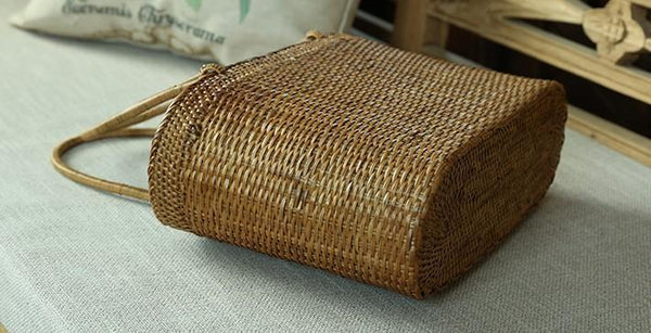 Indonesia Handmade Rattan Handbag, Woven Rattan Handbag, Natural Fiber Handbag, Small Rustic Handbag for Outdoor-HomePaintingDecor