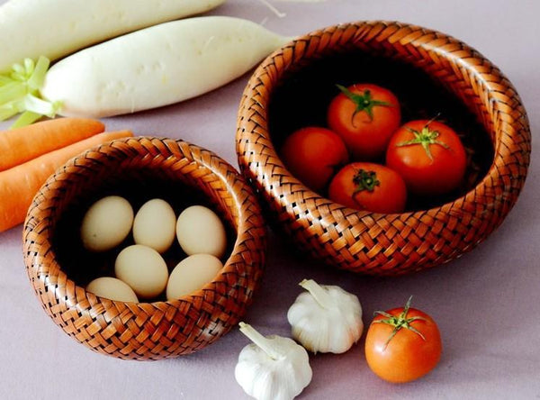 Farmhouse Small Storage Basket, Woven Snacks Basket, Bamboo Storage Basket, Round Storage Basket for Kitchen, Set of 3-HomePaintingDecor