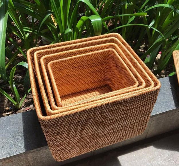 Large Woven Storage Baskets, Rectangular Storage Basket with Lid, Rattan Storage Baskets, Storage Baskets for Living Room, Storage Basket for Bedroom-HomePaintingDecor
