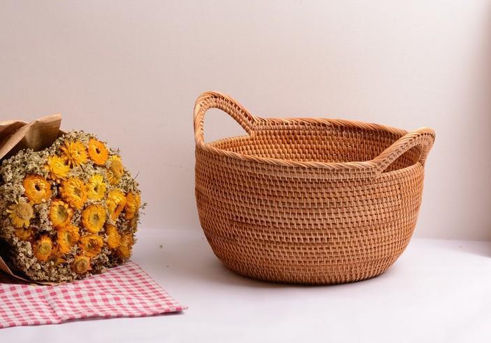 Woven Storage Basket, Kitchen Storage Basket, Large Rattan Basket, Kitchen Storage Ideas, Round Storage Basket-HomePaintingDecor