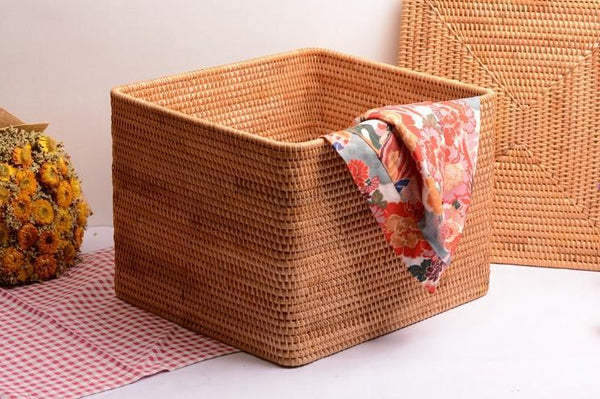 Large Storage Basket for Living Room, Storage Basket for Clothes, Woven Rattan Storage Baskets, Rectangular Storage Basket, Storage Basket with Lid-HomePaintingDecor