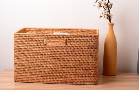 Large Laundry Storage Basket for Clothes, Oversized Rattan Storage Basket, Extra Large Rectangular Storage Basket, Large Storage Baskets for Bedroom-HomePaintingDecor