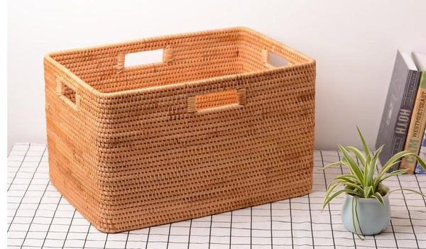 Storage Baskets for Bedroom, Large Laundry Storage Basket for Clothes, Rectangular Storage Basket, Rattan Baskets, Storage Baskets for Shelves-HomePaintingDecor