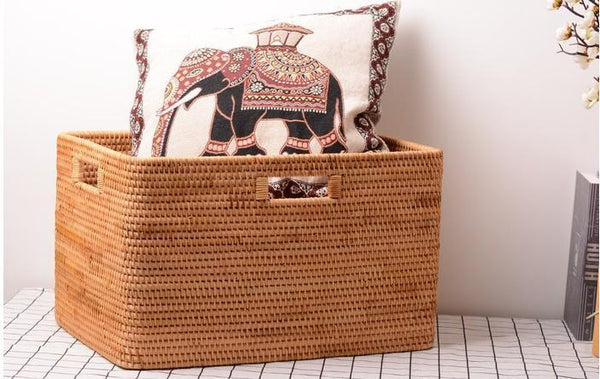 Storage Baskets for Bedroom, Large Laundry Storage Basket for Clothes, Rectangular Storage Basket, Rattan Baskets, Storage Baskets for Shelves-HomePaintingDecor