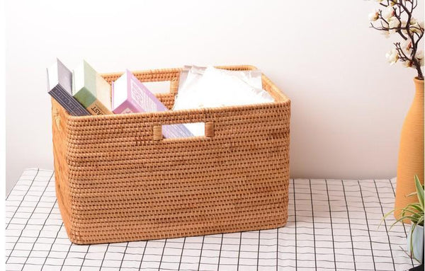 Large Laundry Storage Basket for Clothes, Oversized Rattan Storage Basket, Extra Large Rectangular Storage Basket, Large Storage Baskets for Bedroom-HomePaintingDecor