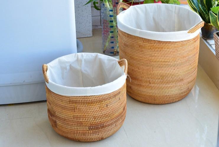 Large Hand Woven Round Basket With Handle, Natural Rattan Storage, Round Woven Basket, Decorative Basket With Handle