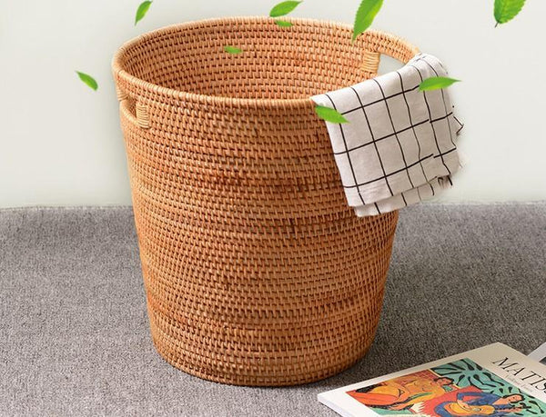 Storage Basket for Bathroom, Large Rattan Storage Basket, Laundry Round Storage Basket, Woven Storage Baskets-HomePaintingDecor