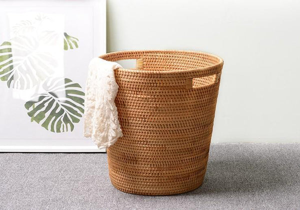 Storage Basket for Bathroom, Large Rattan Storage Basket, Laundry Round Storage Basket, Woven Storage Baskets-HomePaintingDecor