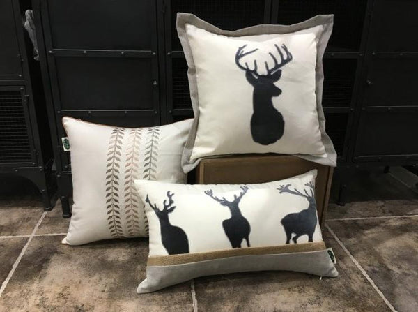 Embroider Elk Cotton Pillow Cover, Decorative Throw Pillow, Sofa Pillows, Home Decor