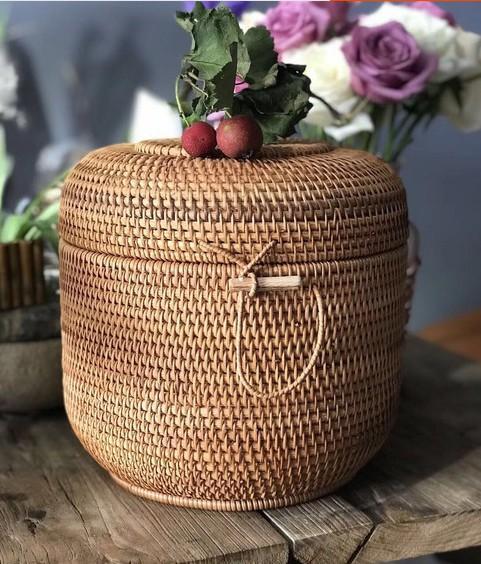 Small Woven Storage Basket, Storage Basket for Dining Room Table, Storage Basket with Lid, Storage Baskets for Kitchen, Rattan Storage Basket-HomePaintingDecor