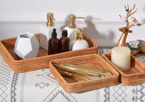 Rectangular Storage Baskets, Woven Rattan Storage Basket, Kitchen Storage Baskets, Storage Baskets for Shelves, Set of 3-HomePaintingDecor