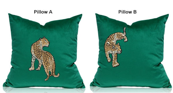 Modern Sofa Pillows, Green Decorative Pillows for Living Room, Contemporary Throw Pillows, Cheetah Decorative Cushion-HomePaintingDecor