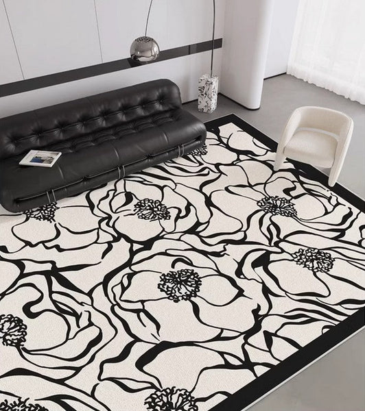 Flower Pattern Contemporary Modern Rugs, Modern Rugs for Living Room, Abstract Contemporary Rugs Next to Bed, Modern Rugs for Dining Room-HomePaintingDecor