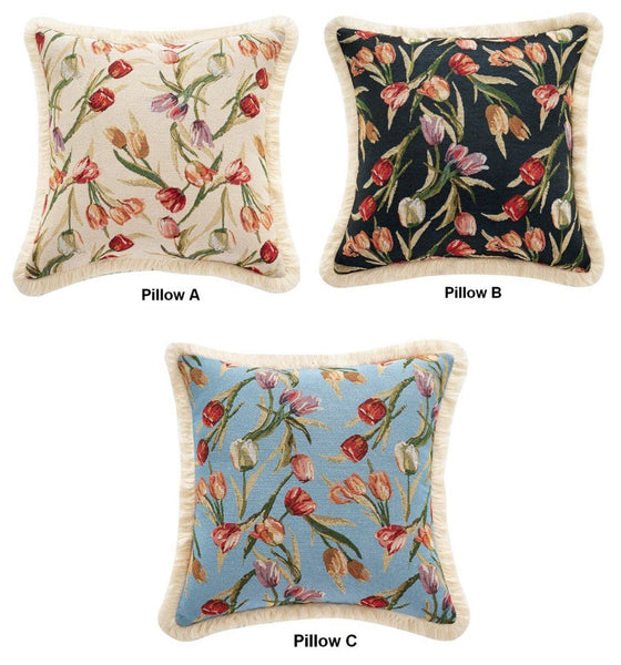 Large Flower Decorative Pillows for Bedroom, Decorative Sofa Pillows for Couch, Tulip Flower Pillow Covers, Farmhouse Decorative Pillows-HomePaintingDecor