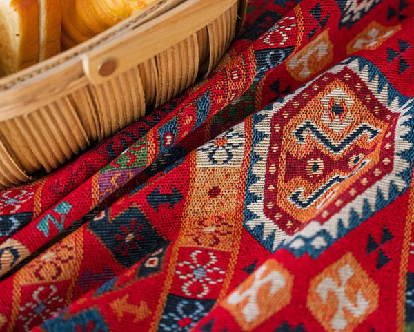 Oriental Red Rectangular Table Covers for Coffee Table, Bohemian Rectangular Tablecloth for Oval Table, Large Modern Linen Tablecloths-HomePaintingDecor